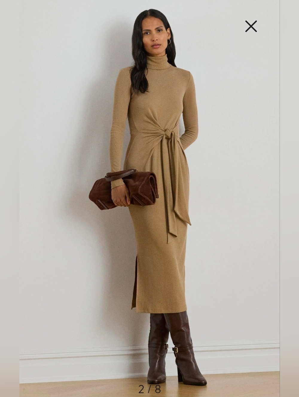 Long Sleeve Turtleneck Tie Front Dress